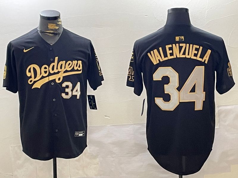 Men Los Angeles Dodgers #34 Valenzuela Black Gold Game 2024 Nike MLB Jersey style 1202->los angeles dodgers->MLB Jersey